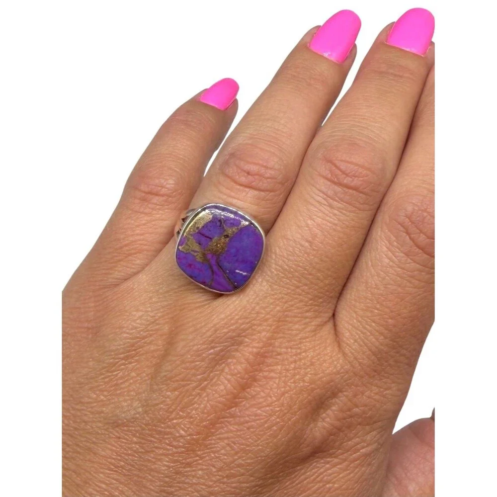 Kingman Purple Copper Turquoise Ring Size 7 Solid 925 Sterling Silver